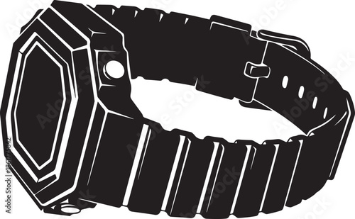 Retro Digital Watch Black and White Vector Illustration Isolated