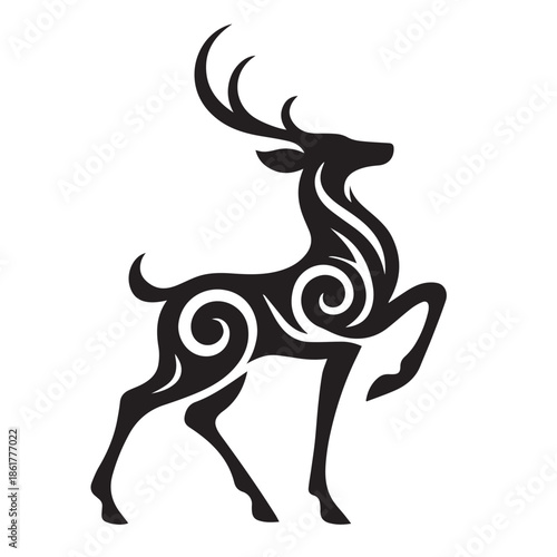 Abstract swirling deer silhouette is perfect for modern expressive graphic designs.