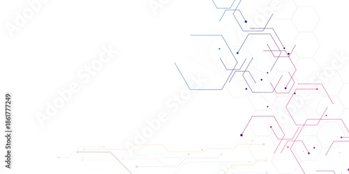 Abstract white background with hexagon pattern.