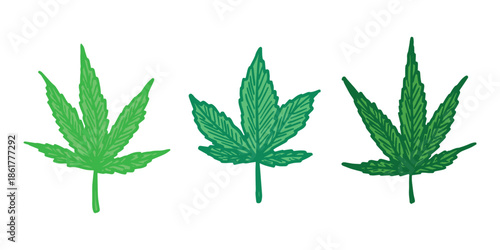 Set of hand drawn cannabis leaf Medicine marijuana Hemp leaves clipart in doodle style Single element for print, web, design, decor