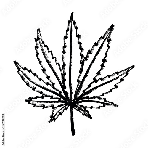 Hand drawn cannabis leaf Medicine marijuana Hemp leaves clipart in doodle style Single element for print, web, design, decor