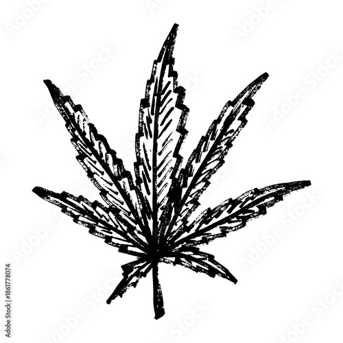 Hand drawn cannabis leaf Medicine marijuana Hemp leaves clipart in doodle style Single element for print, web, design, decor