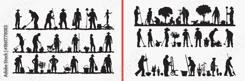 cleaning people silhouette vector, working people black silhouettes, janitor cleaning illustration set, professional worker silhouette art, service staff icon collection, household cleaning vector des