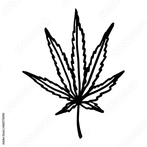 Hand drawn cannabis leaf Medicine marijuana Hemp leaves clipart in doodle style Single element for print, web, design, decor