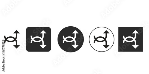 Black and white shuffle icon vector set for music apps | Bidirectional arrows crossing symbol UI UX design element | Randomize data exchange interface button glyphs |Abstract crossover loop arrow sign