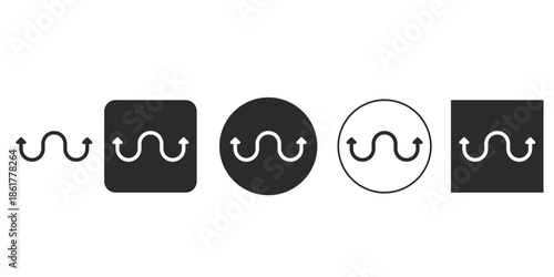 Wavy up arrow icon for signal frequency display | Black and white oscillating movement vector symbol set | Zigzag arrow indicator for electronic communication design |Set of 5 monochromatic connection