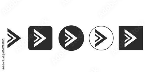 Set of modern navigation icons for next step button design | Double chevron forward arrow symbol vector collection | Black and white UI/UX skip or fast forward interface element