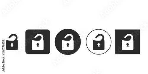Unlocked padlock security icon set in black and white styles | Open lock symbol vector illustration for web interfaces | User access granted authentication success glyphs 