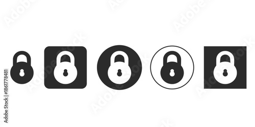 Secure lock icon set vector illustration for cybersecurity | Black and white padlock symbol for login and password protection | Digital security and privacy interface icon collection 