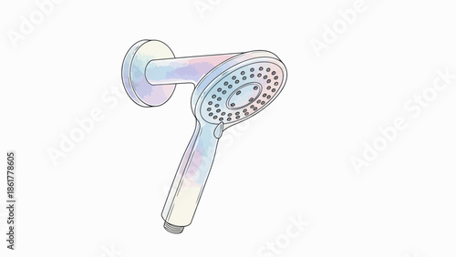 Handheld shower head with pastel watercolor accents