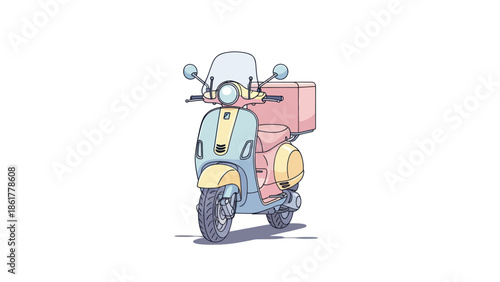 Cute pastel delivery scooter illustration isolated on white background.