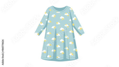Cute baby nightgown with stars and clouds pattern, isolated vector illustration.