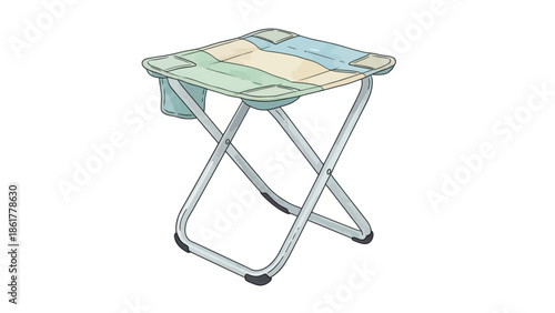 Watercolor illustration of a portable folding camping stool
