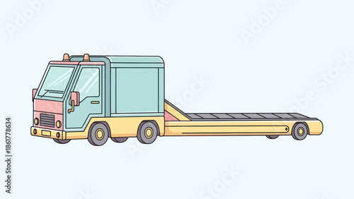 Flatbed truck illustration on a light blue background.
