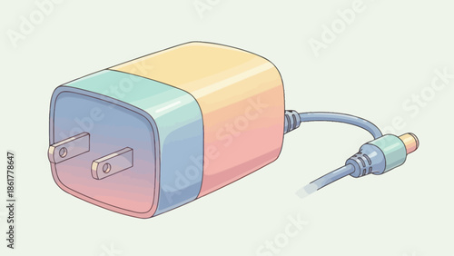Colorful illustration of a power adapter with a cord