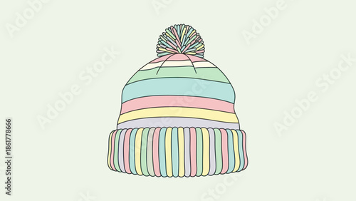 Colorful striped winter hat with pom pom