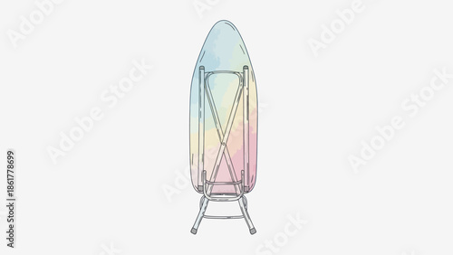 Colorful watercolor ironing board with a minimal line art outline.