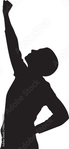 Person raising fist in triumph