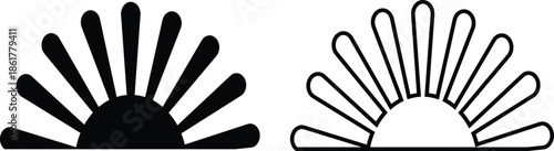 Sun icon set in flat and line style, solar symbol silhouette and outline collection featuring sunshine, sunrise and weather elements, bright minimal vector illustration group