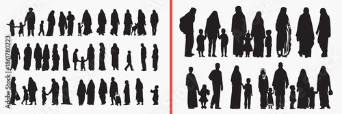 standing people silhouette vector, human figure black silhouettes, crowd people illustration set, men women silhouette collection, social group silhouette art, people outline vector design, business c