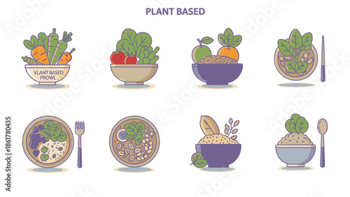 Variety of Vegan and Vegetarian Food Bowls Showcasing Healthy Ingredients and Nutrition