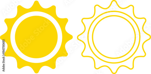 Sun icon set in flat and line style, solar symbol silhouette and outline collection featuring sunshine, sunrise and weather elements, bright minimal vector illustration group