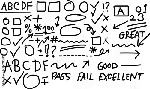 Handwritten Educational Symbols and School Grades Illustration