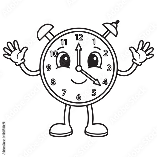 Cute Cartoon Alarm Clock Character Waving Hands