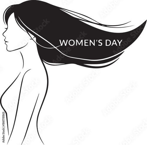 Stylized illustration of a woman s profile with flowing hair celebrating women s day