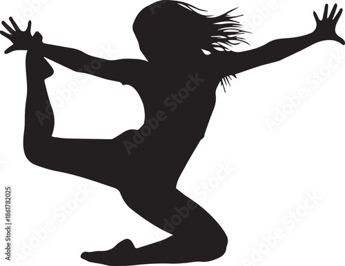 Silhouette of a dancer in a dynamic pose with flowing hair