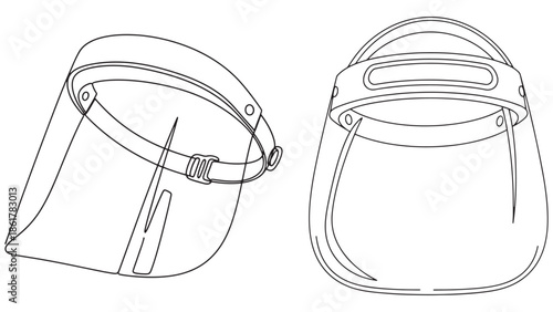 Clear plastic medical face shields for full facial protection in professional clinical healthcare laboratories and commercial pharmaceutical industry safety compliance business settings.