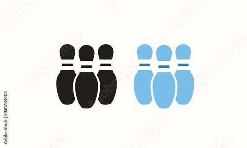 Bowling pin icon set representing sports and recreational activities. Ideal for bowling clubs, sports apps, event graphics, and game-related designs.