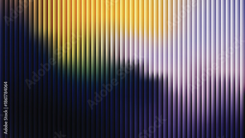 Glass ripple texture with dark gradient background and lilac light streaks. Futuristic distortion, moody abstract glow, reeded vertical blur. Vector illustration EPS