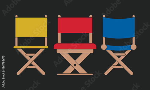 Director Chairs Set — Cinema Production Folding Seats Vector Illustration