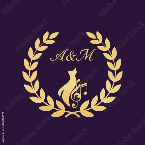 Golden Cat Music Emblem with Wreath