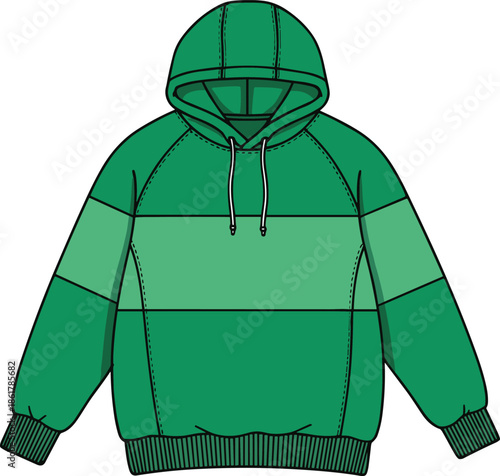 Green hooded sweatshirt vector illustration modern casual hoodie apparel design isolated flat style for fashion branding merchandising projects marketing templates