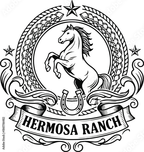 Wallpaper Mural Rearing Horse Western Emblem Illustration Torontodigital.ca