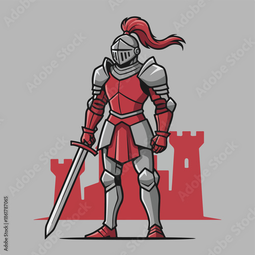 Medieval Knight Guarding Castle Illustration
