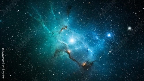 Wallpaper Mural A celestial scene of vibrant blue and turquoise nebula surrounded by countless stars Torontodigital.ca