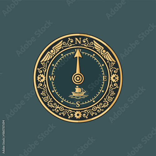 Wallpaper Mural Ornate Compass with Ship Emblem Graphic Torontodigital.ca