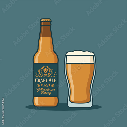 Craft Ale Bottle and Glass Illustration