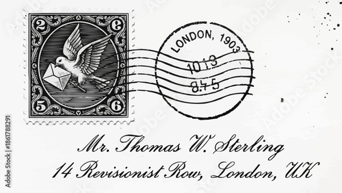 Vintage envelope with postage stamp and postmark from London 1903.