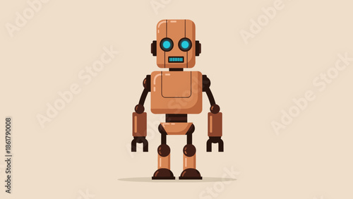 Cute Retro Robot Character Standing Still.