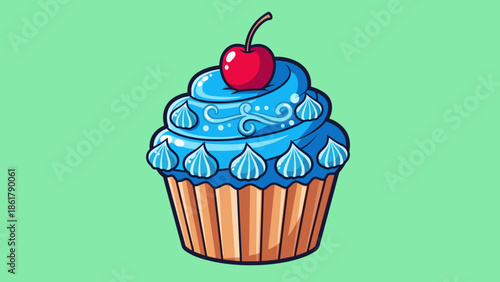 Delicious Blue Cupcake with Cherry on Top.
