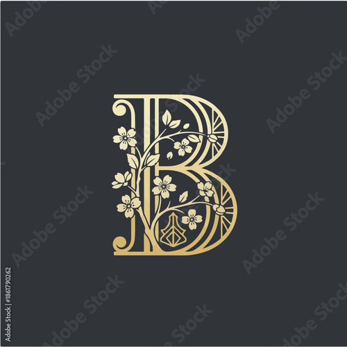Wallpaper Mural Ornate Golden Floral Letter B Illustration Torontodigital.ca