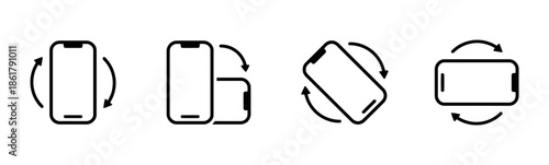Phone Rotation Vector Icon Set with Mobile Screen Orientation in Different Directions with Curved Arrows Around Device