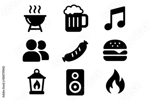 Picnic and barbecue elements for summer party