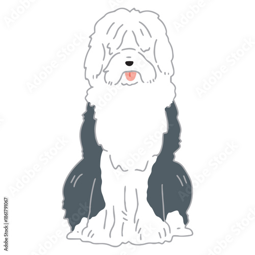 犬　手書きイラスト　オールドイングリッシュシープドッグ
