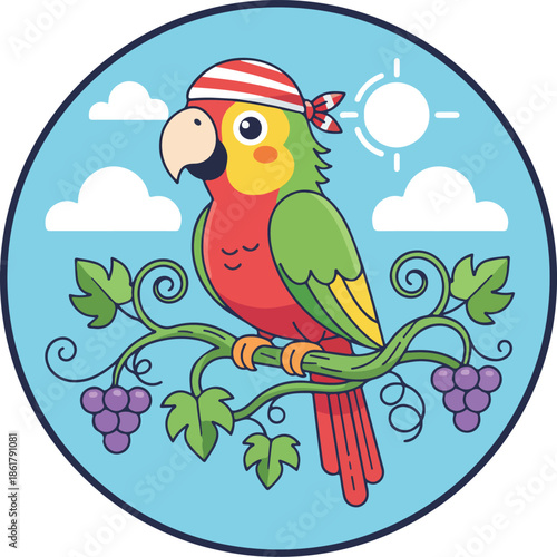 Wallpaper Mural Cartoon Parrot Perched on Grape Vine Torontodigital.ca