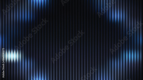 Glass ripple texture with dark gradient background and lilac light streaks. Futuristic distortion, moody abstract glow, reeded vertical blur. Vector illustration EPS